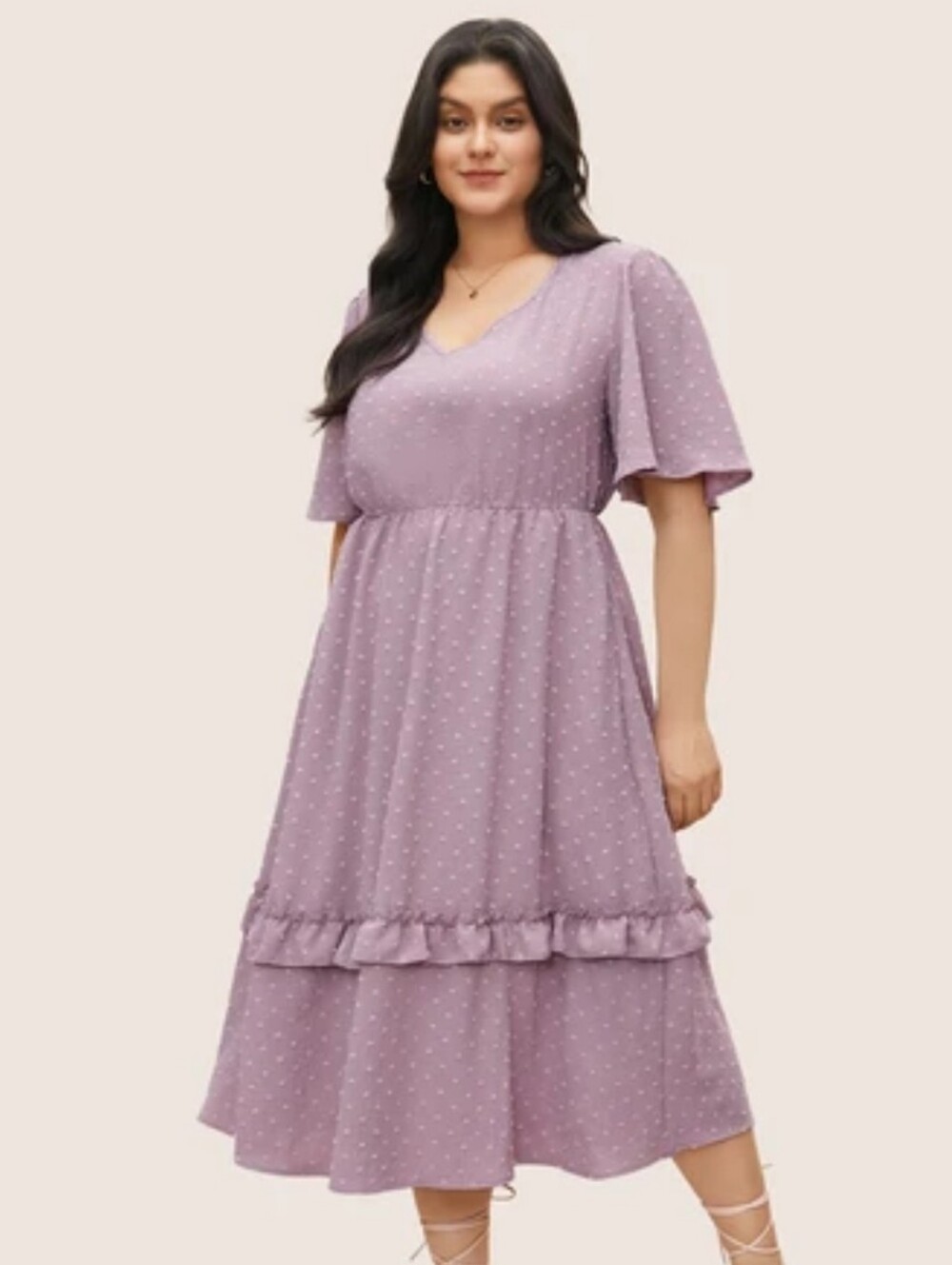 Bloomchic Plus Size Lavender Swiss Dot Midi Dress NWOT